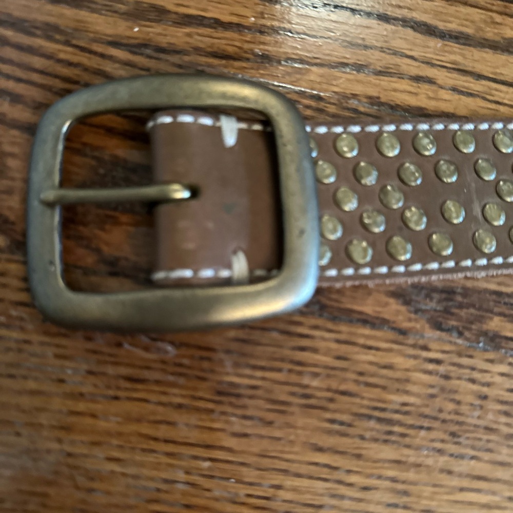 EUC! GORGEOUS! Studded olive-brown belt with brass buckle! - Picture 3 of 8